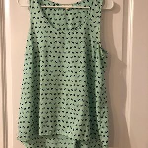 Pleione mint green tank top with black pattern.